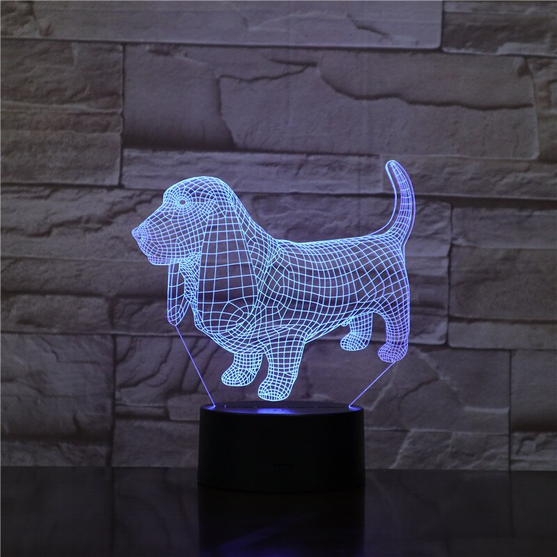 닥스 훈트 개 Acylic LED 3D 야간 조명 7 색 변경 센서 라이트 터치 스위치 RGB 동물 3D 테이블 램프 Xmas 선물